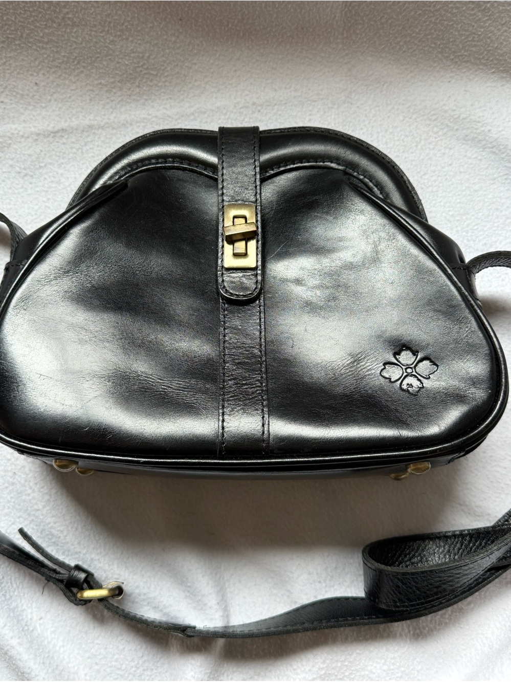 Patricia Nash black leather purse long strap